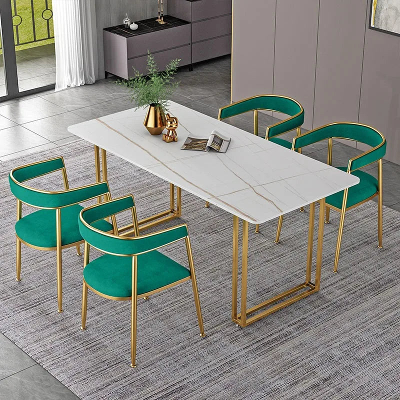 Praktfull Marmor Gull Spisebord Ensemble - Luxury Nordic Dining Table Set