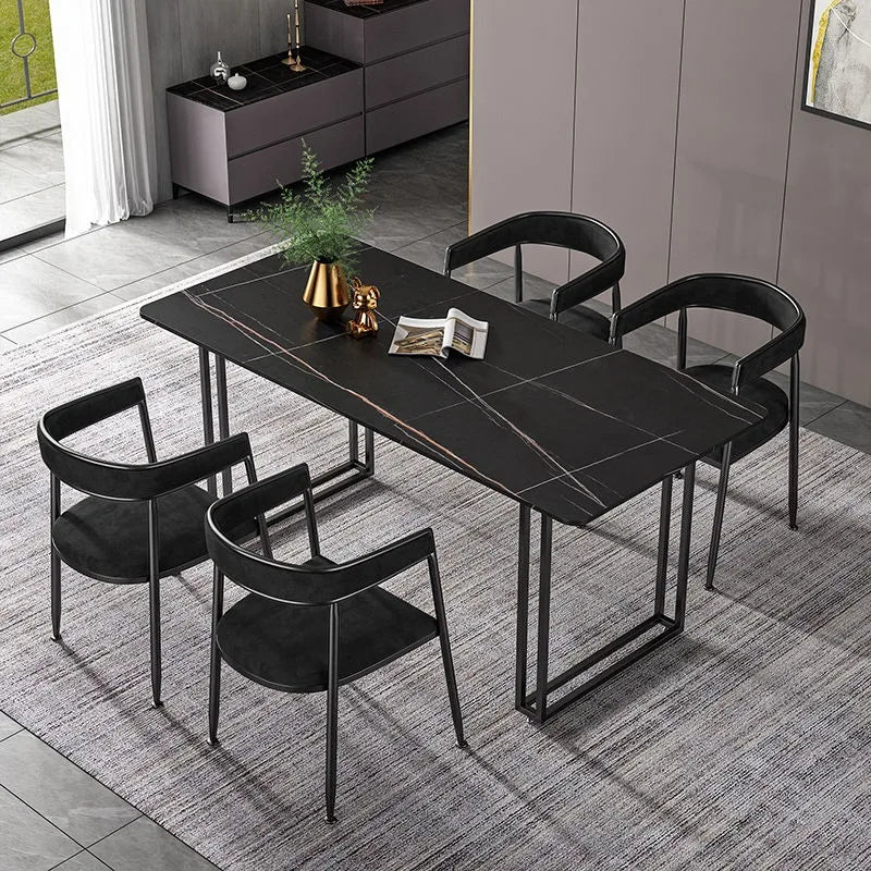 Praktfull Marmor Gull Spisebord Ensemble - Luxury Nordic Dining Table Set