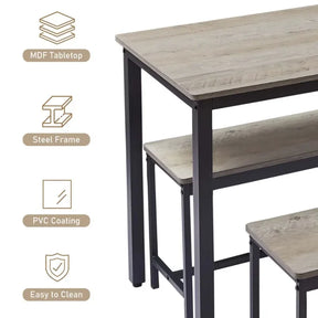 NordikTrem Bord - Minimal Grey Dining Table Bench Set