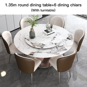 Round Dining Tables With Rotating Turntable With 6 Chairs Luxury White Food Table Made Of Marble Modern Kitchen Furniture Set - FuturKitchen