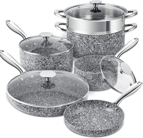 MICHELANGELO Stone Cookware Set 10 Piece, Ultra Nonstick Pots and Pans Set with Stone-Derived Coating, Granite Pots and Pans - FuturKitchen