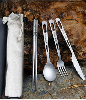 Pure Titanium Tableware Set Outdoor Household Frosted Knife And Fork Spoon Chopsticks Travel Camping Portable Knife And Fork Set - FuturKitchen