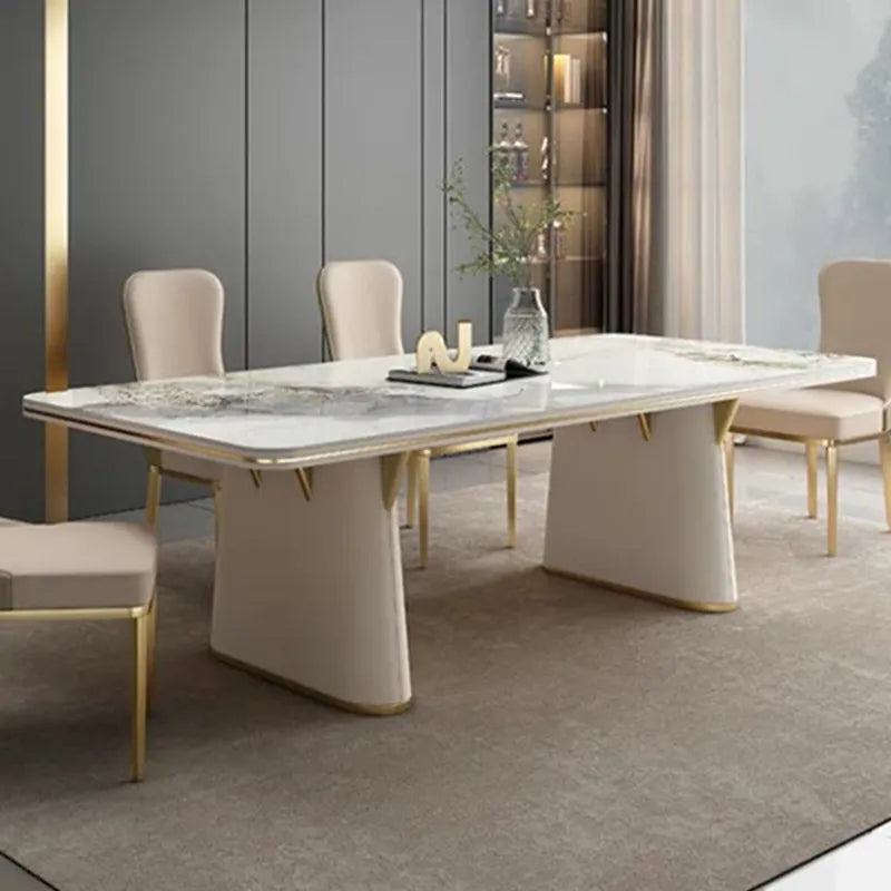 Praktfull Marmor Gull Spisebord Ensemble - Luxury Nordic Dining Table Set