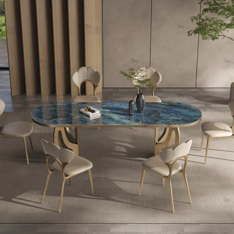 Skjold Marmor Gull Spisebord Ensemble - Luxury Nordic Dining Table Set