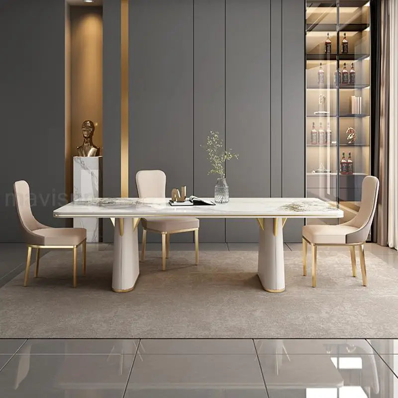 Praktfull Marmor Gull Spisebord Ensemble - Luxury Nordic Dining Table Set