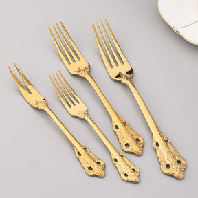 Vintage Western Plated Cutlery 18/10 Stainless Steel Luxury Gold Dinnerware Set Tableware Steak Knife Fork Spoon Silver Flatware - FuturKitchen