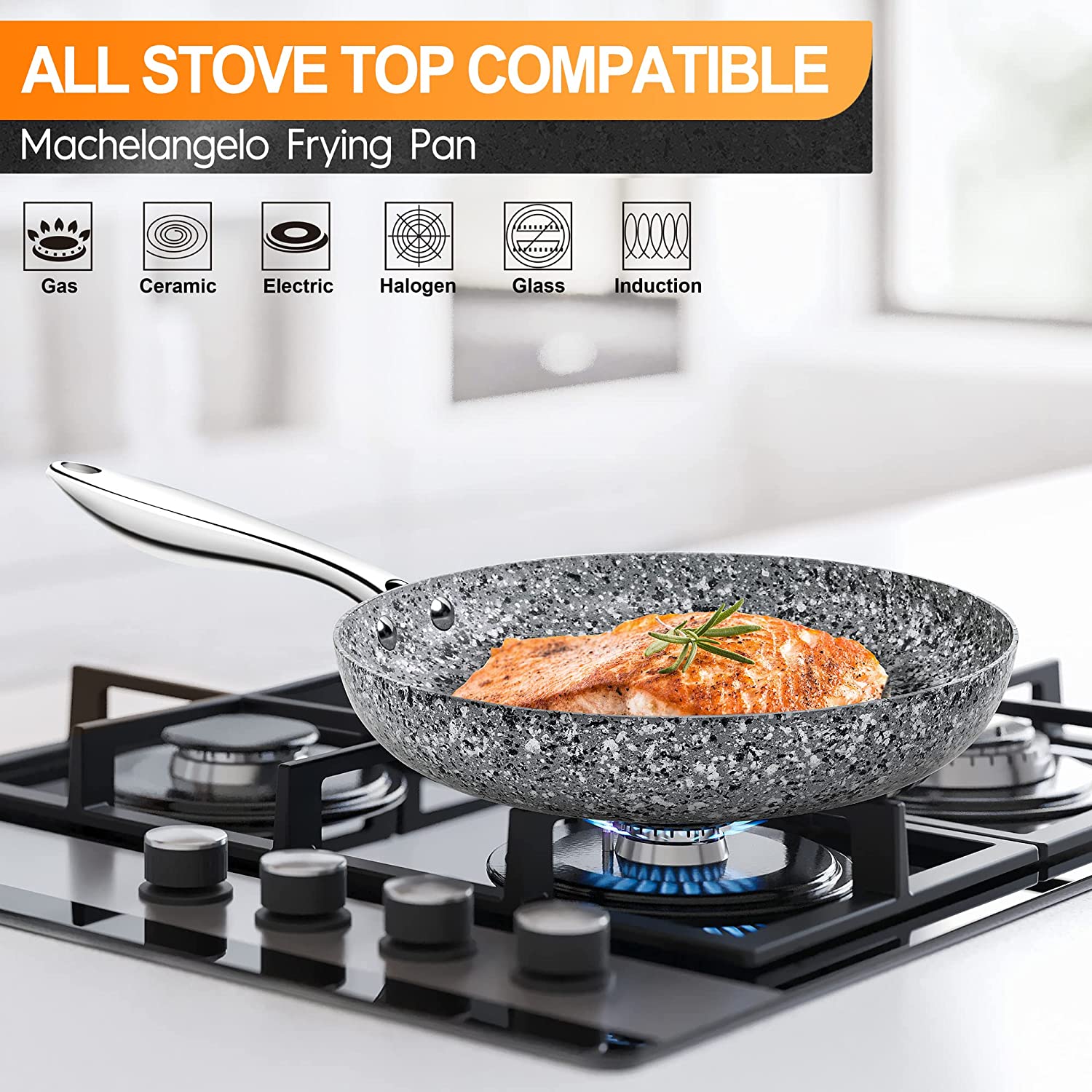 MICHELANGELO Stone Cookware Set 10 Piece, Ultra Nonstick Pots and Pans Set with Stone-Derived Coating, Granite Pots and Pans - FuturKitchen