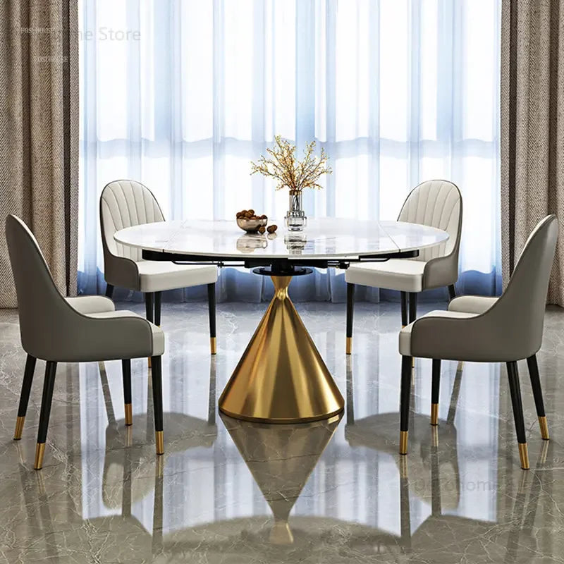 Glimrende Glass Gull Spisebord Ensemble - Luxury Nordic Extendable Dining Table Set