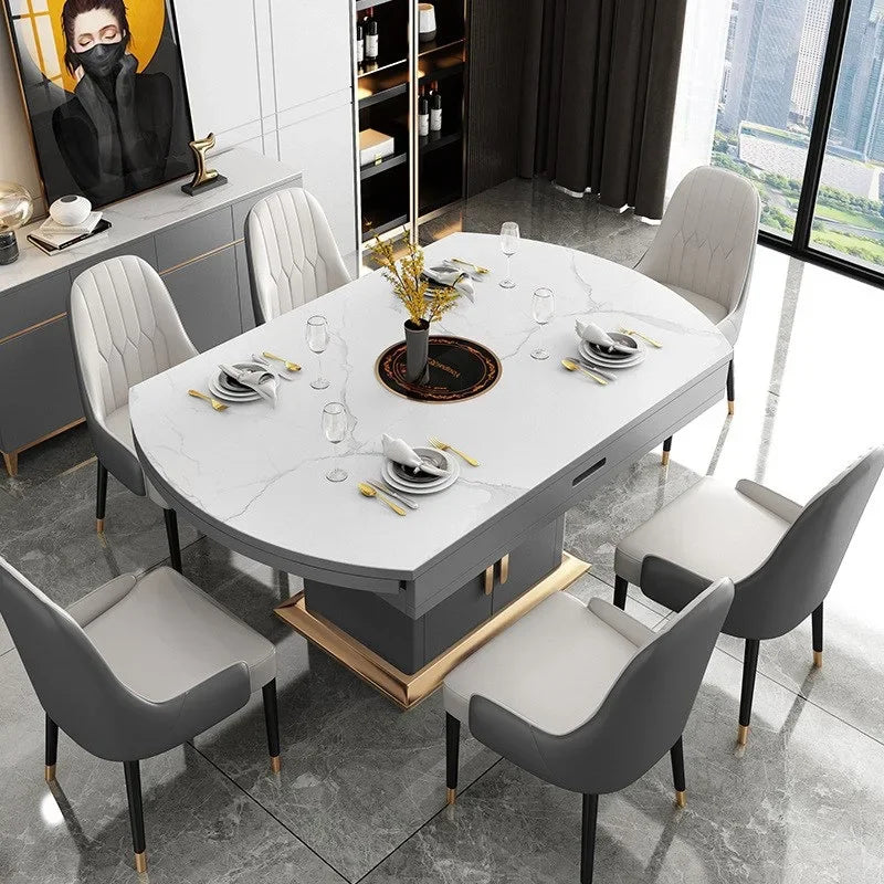 Høyadelig Marmorgull Spisegruppe - Luxury Nordic Dining Table Set