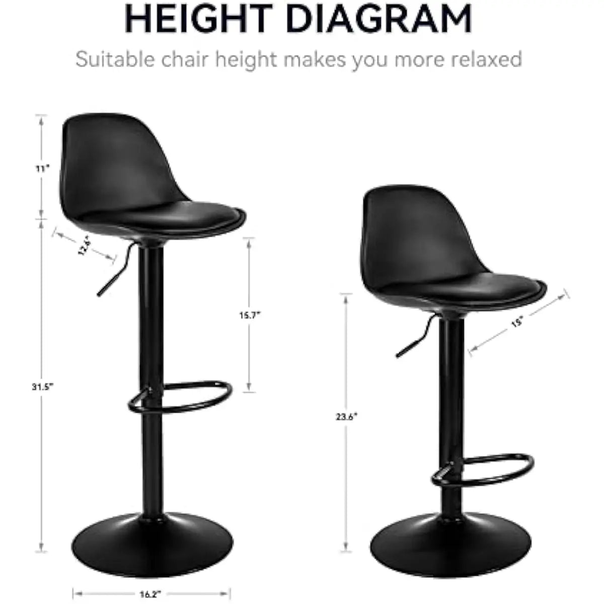 Hávarðr Svinghækkandi Hækistóll - 2 Luxury Nordic Bar Stool Set