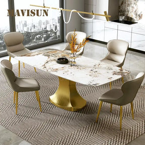 Gullstein Hvitram - Luxury Nordic Gold Marble Dining Table Set