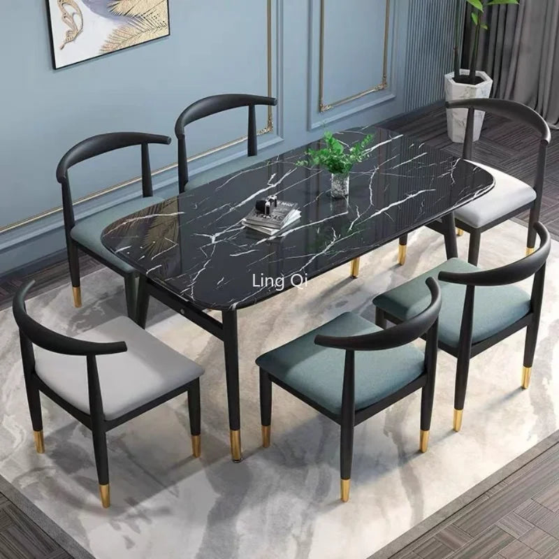 Gullskimmer Marmorbord Svartlux - Luxury Nordic Dining Table Set