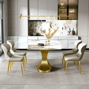 Gullstein Hvitram - Luxury Nordic Gold Marble Dining Table Set