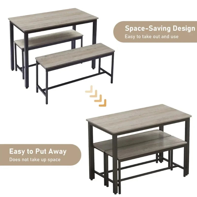 NordikTrem Bord - Minimal Grey Dining Table Bench Set