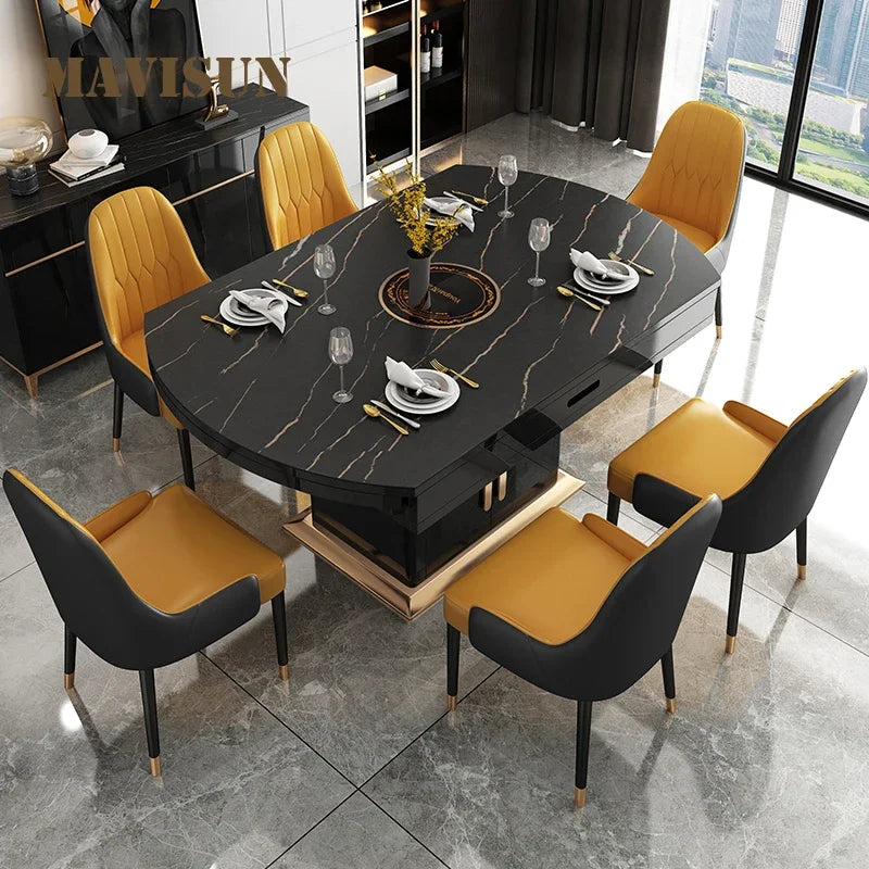 Høyadelig Marmorgull Spisegruppe - Luxury Nordic Dining Table Set