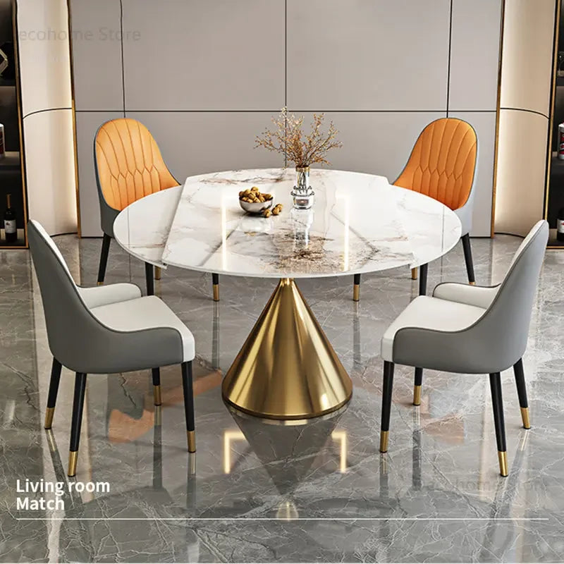 Glimrende Glass Gull Spisebord Ensemble - Luxury Nordic Extendable Dining Table Set