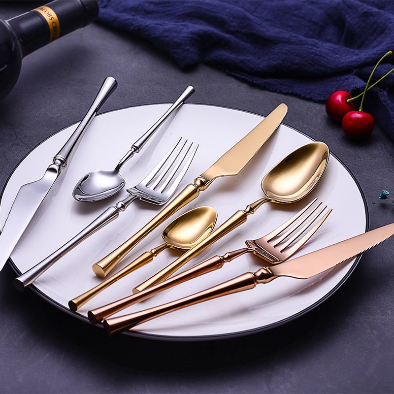 24pcs/lot Korean Food Portable Cutlery 304 Stainless Steel Table Fork Knife Spoon Dinner Set Dinnerware Gold Tableware Sets - FuturKitchen