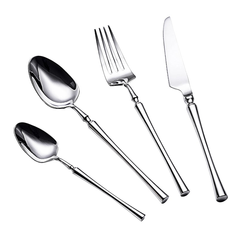 24pcs/lot Korean Food Portable Cutlery 304 Stainless Steel Table Fork Knife Spoon Dinner Set Dinnerware Gold Tableware Sets - FuturKitchen