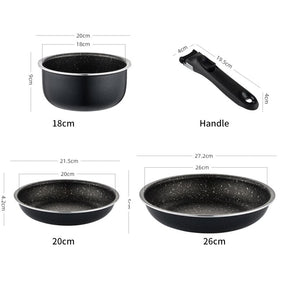 3/4 Piece Non-Stick Cookware Set Non-Stick Frying Pans and Pot with Removable Handles Stackable Wok for Gas and Induction Cooker - FuturKitchen