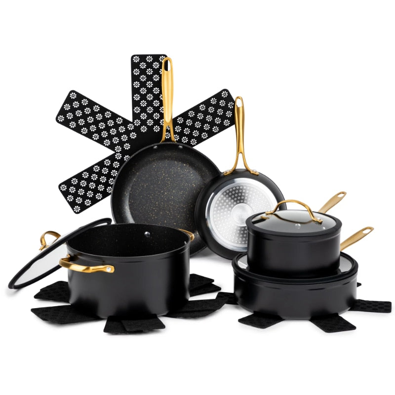 Thyme & Table 12 Piece Nonstick Cookware Set Blue & Gold PFA's Free - FuturKitchen