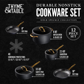 Thyme & Table 12 Piece Nonstick Cookware Set Blue & Gold PFA's Free - FuturKitchen
