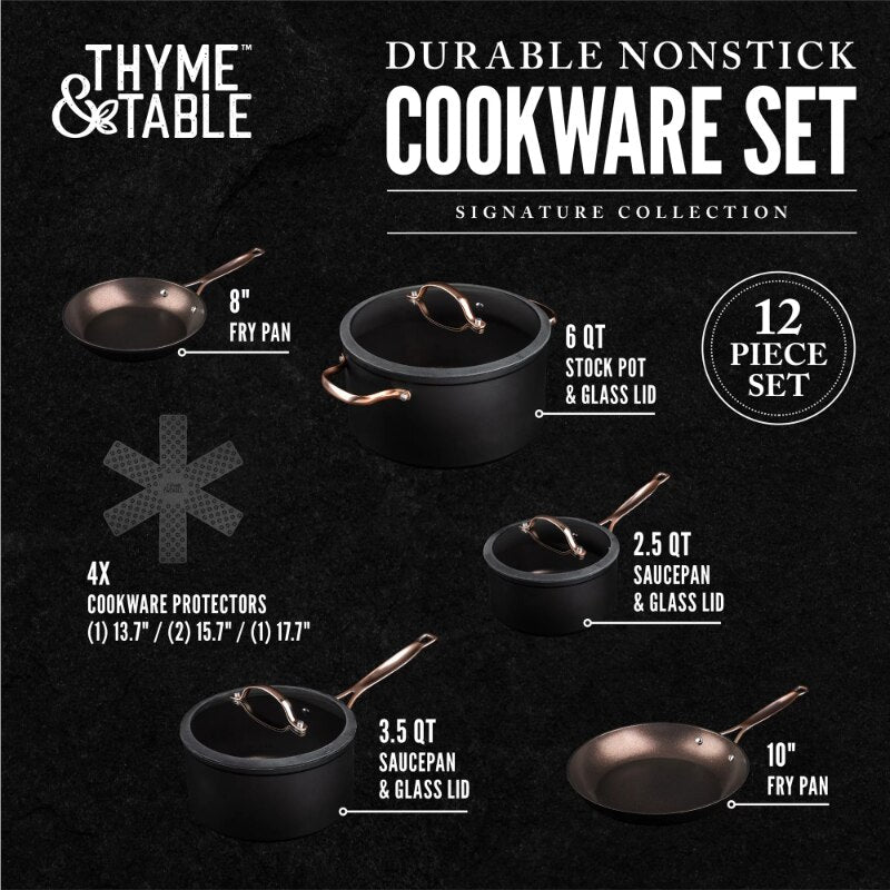 Thyme & Table 12 Piece Nonstick Cookware Set Black & Brown, PFA's Free