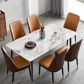 Kitchen Table Rectangle Dining Table Modern Dining Room Table with White Sintered Stone Top and Metal Legs - FuturKitchen